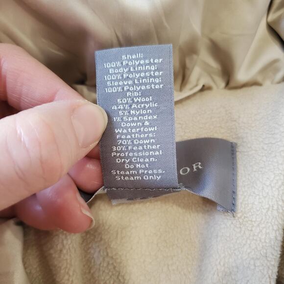 Ann Taylor Jacket Womens Medium Beige Down Puffer Short Coat Fleece Lined - Picture 4 of 11